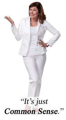 CableOne marketing graphic of a woman in white, standing with her hand on her hip, smiling. "It's just Common Sense," in text.