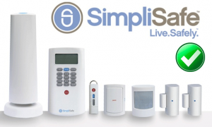 Simplisafe graphic showing a bundle of devices and corporate branding.