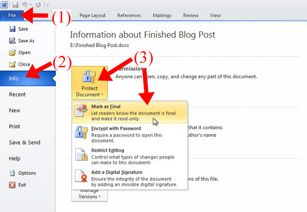 Marking Final in Word 2010