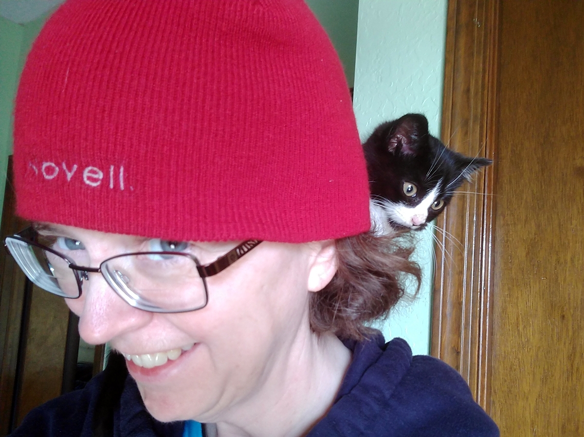 KPotD001 Kitten sitting on Heather's Shoulder