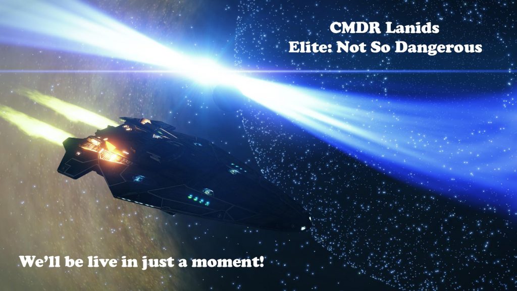A Falcon Delacey Anaconda thrusting past a neutron star with text indicating that the stream will be live shortly.
