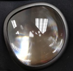 A close up picture of one of the Oculus Quest lenses, showing the ridges internally.
